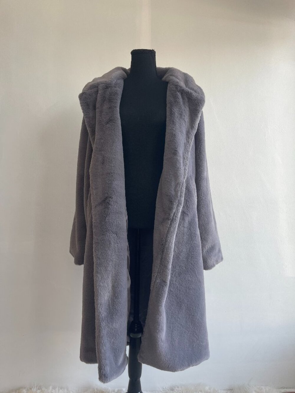 ALO Oversized Faux fur trench Jacket Grey - Picture 2 of 5